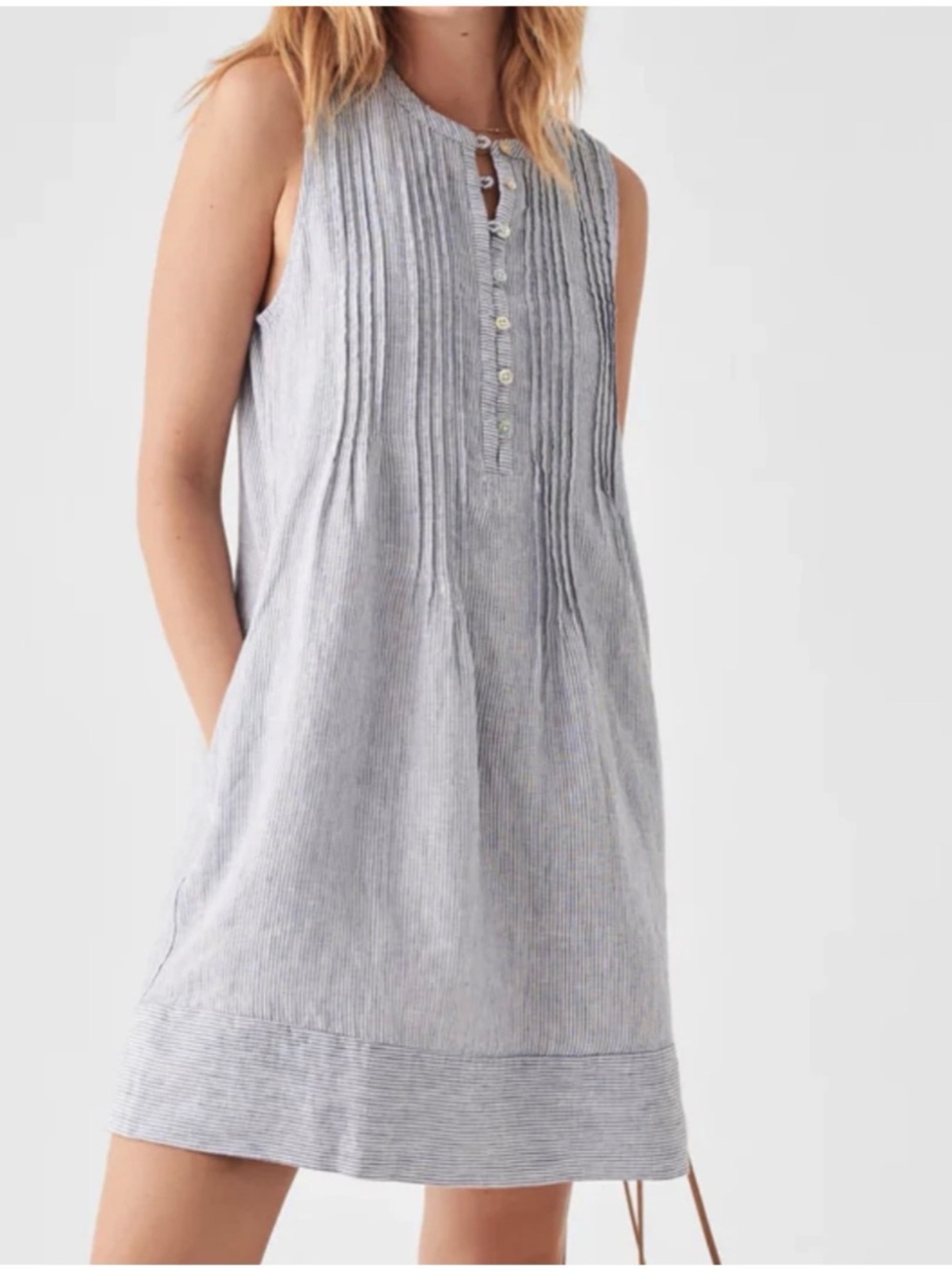 Faherty Women’s Sz XS Blue White Stripe Linen  Isha Button Front Dress